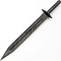 NS-103 CUSTOM HANDMADE 26 INCHES FULL TANG DAMASCUS BEAUTIFUL SWORD with leather sheath