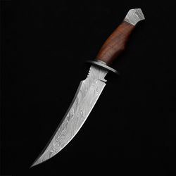 ZABAT HUNTER custom handmade Damascus hand croft  knife with leather sheath