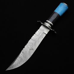 DAMASCUS BOWIE KNIFE custom handmade Damascus steel Viking knife hand forged knife custom knife with leathers sheath