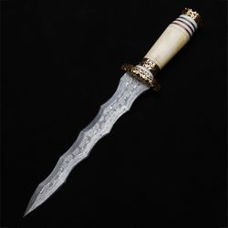 MODERN ZIGZAG DAGGER custom handmade Damascus  knife personalized knife art knife with leather sheath