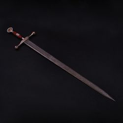 DAMASCUS COLLECTIBLE SWORD // 9275 CUSTOM HANDMADE DAMASCUS STEEL SWORD PERSONALIZED SWORD CROFT SWORD WITH LEATHER SHEA