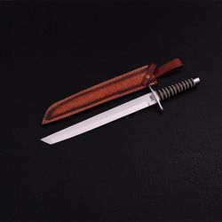 D2 TANTO SHORT SWORD // 9272  custom handmade Damascus personalized sword craft sword with leather sheath