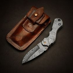 POCKET KNIFE // VK2150 custom handmade Damascus perso0nalized sword  with leather sheath
