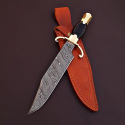 BOWIE KNIFE // VK2074 CUSTOM HANDMADE DAMASCUS WITH LEATHER SHEATH