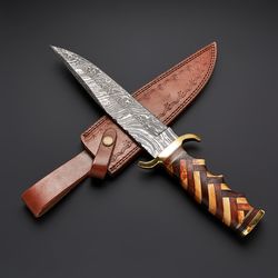 MODERN HUNTING KNIFE // 49 custom handmade Damascus with leather sheath