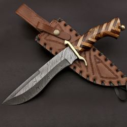 HUNTING BOWIE // VK3069 custom handmade Damascus with leather sheath
