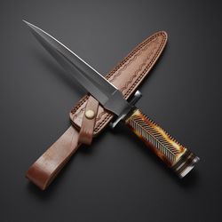 FIREFLASH KNIFE // 82 custom handmade Damascus with leather sheath