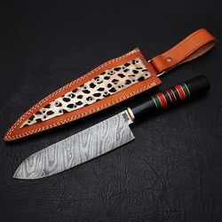 DAMASCUS CHEF KNIFE // 9131  WITH LEATHER SHEATH