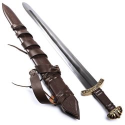 Spring Steel Viking Sword - Single Handed Grip with Premium Leather Belt & Scabbard - Battle-Ready - "Eldbroti"