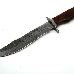Handmade Damascus Steel Bowie Knife -38cm Wood Handle With Leather Sheath BK161