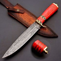 Exquisite Handmade Damascus Steel Hunting Bowie Knife with Custom Turquoise Handle - Perfect Gift for Him
