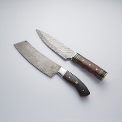 ROSE WOOD STAINLESS STEEL BOLSTER // SET OF 2 handmade damascus with leather sheath