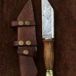 Custom Handmade Damascus Steel Crow Headed Seax Knife, Hand Forged Knife With Leather Sheath, Gift For Him, Gift for Her