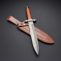 DAMASCUS DAGGER KNIFE custom handmade Damascus steel dagger knife with leather sheath