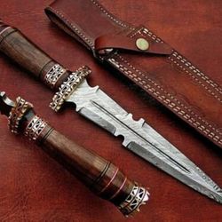 13" ARKANSAS TOOTHPICK CUSTOM HANDMADE DAMASCUS STEEL DAGGER KNIFE WITH SHEATH