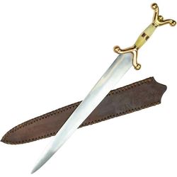 HAND MADE CARBON STEEL CELTIC SWORD with leather sheath