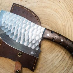 Hand Forged Meat Cleaver / Bone Chopper Knife Damascus Steel w/ Rosewood Handle