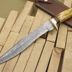 CUSTOM MADE DAMASCUS BOWIE KNIFE with leather sheaTH