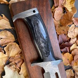 15"INCH CUSTOM HANDMADE FORGED DAMASCUS HUNTING BOWIE KNIFE FIXED BLADE DYED BONE HANDLE W/LEATHER SHEATH