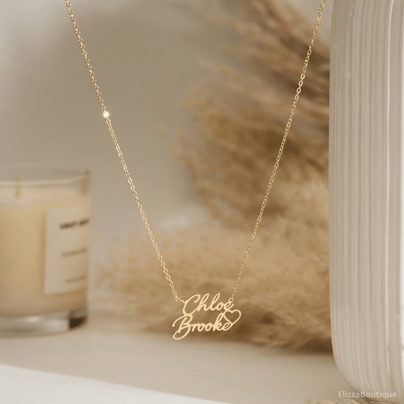 Personalized Double Names Necklace With Heart Custom Gold Name Necklace Couple Necklace Mothers Nec