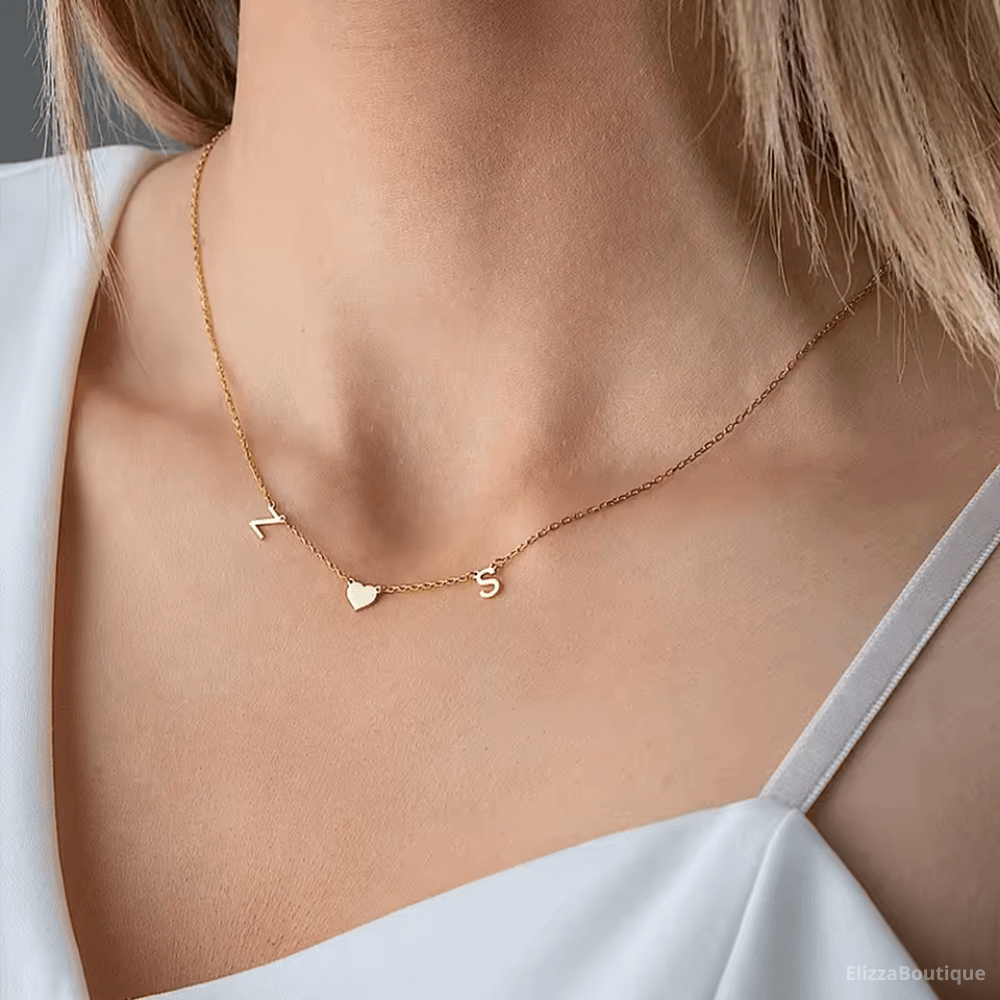 Double Initial Necklace With Heart  Heart Necklace For Couple  Initial Letter Necklace For Couple