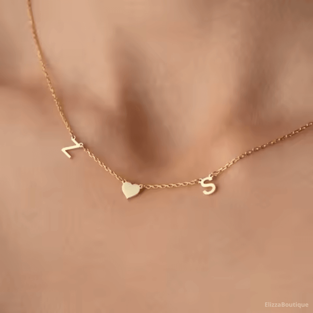 Double Initial Necklace With Heart  Heart Necklace For Couple  Initial Letter Necklace For Couple