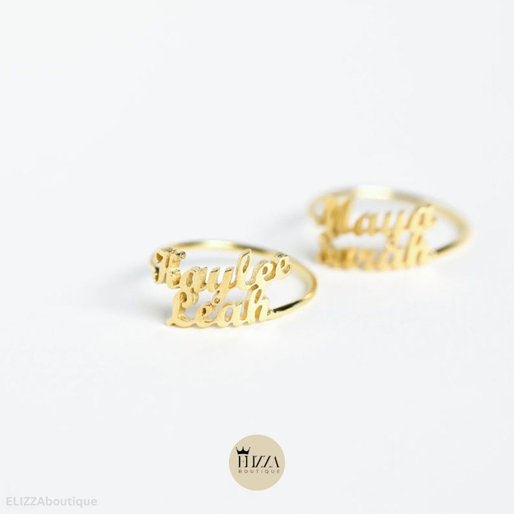 Personalized Double Name Rings For Women Open And Adjustable Couple Promise Rings Gold Plated Stain
