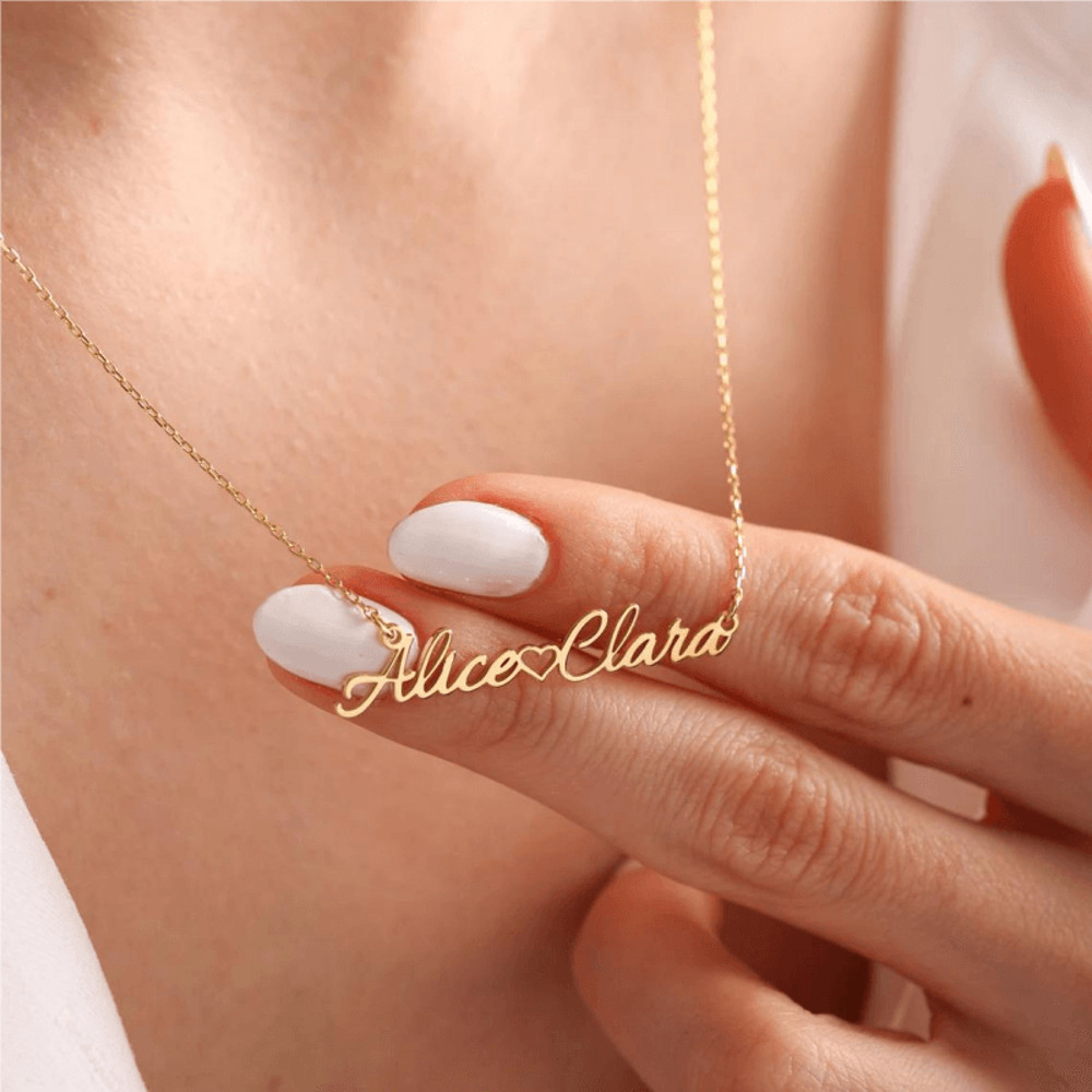 Personalized Two Name Necklaces With Heart 18k Gold Plated 0