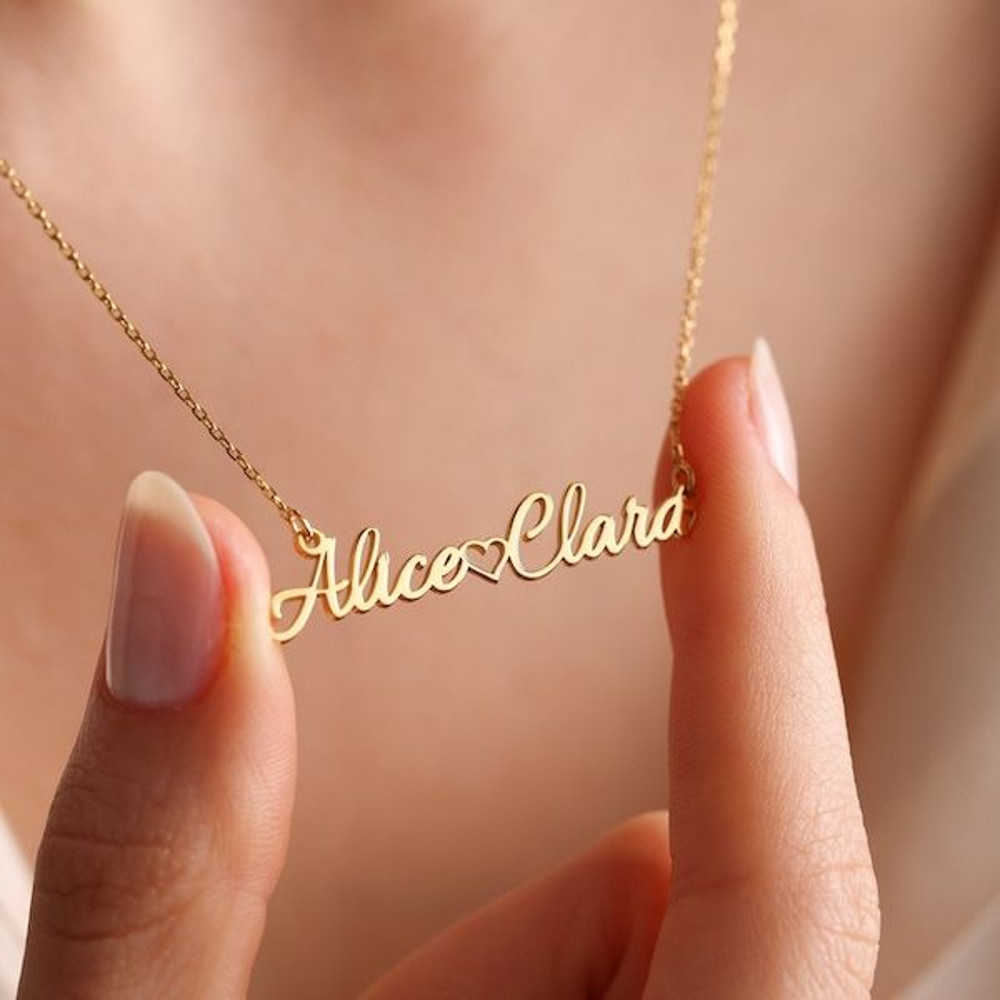 Personalized Two Name Necklaces With Heart 18k Gold Plated 1