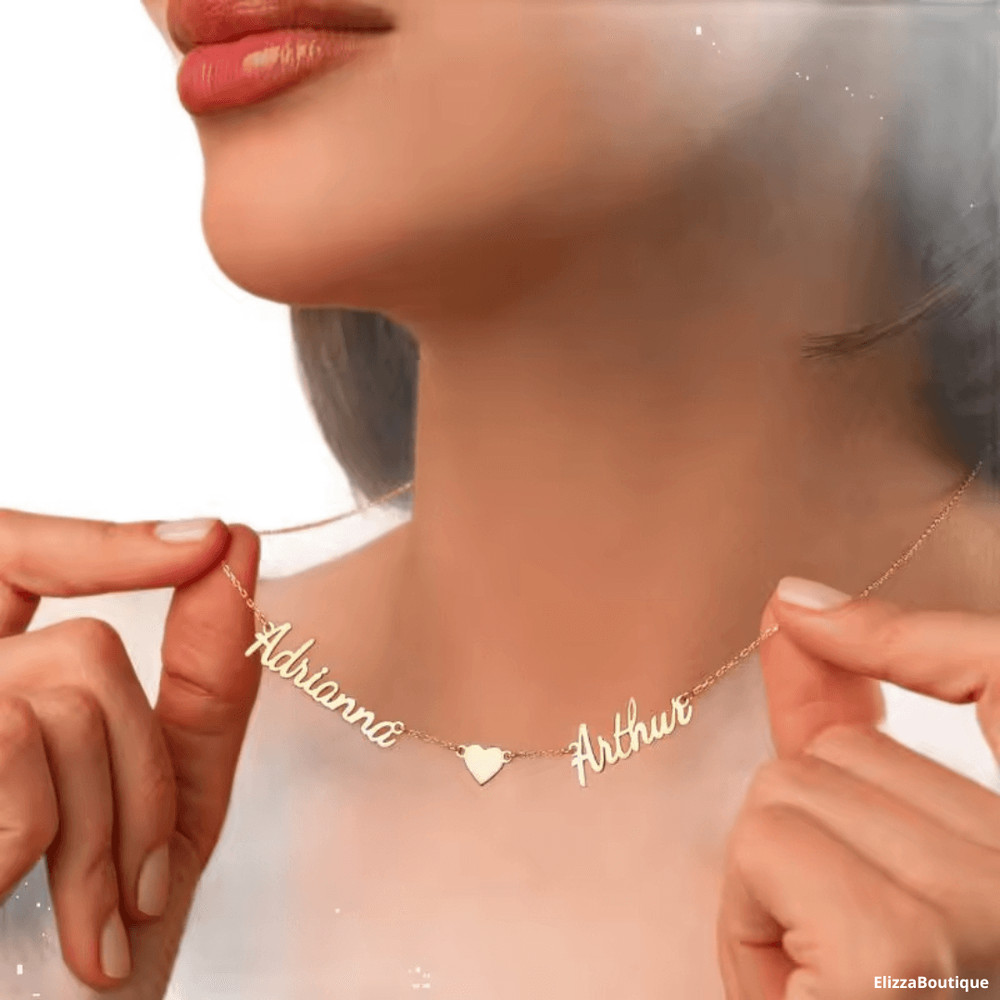 Personalized Two Name Necklaces With Heart 18k Gold Plated Gift For Girlfriend Mom 4