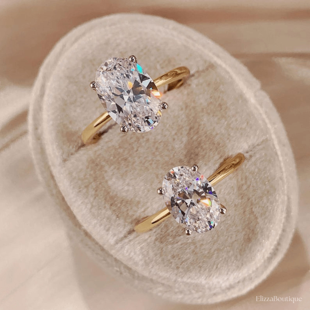 Solitaire Engagement Ring Oval Engagement Wedding Band Gold And Silver With Hidden Halo Wedding Pro 2