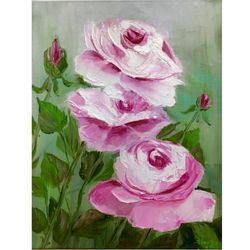 Pink Roses Painting Flowers Artwork Original Art Roses Art Impasto Oil Painting Floral Painting by RaisaPototskayaArt