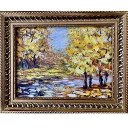 Autumn Painting Original Art Impasto Artwork Oil Painting on Canvas Landscape Painting Colorful Art Gold Autumn Arwork