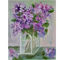 Bouquet Flowers in Vase Painting Original Art Lilac Art Oil Painting Bright Flowers Artwork Impasto Painting Floral Art