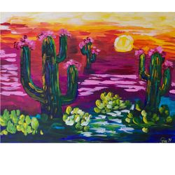 Saguaro Painting Original Artwork Acrylic Painting Cactus Painting Landscape Art Acrylic Cacti Painting 12 x 16 inch