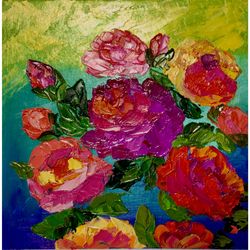 Bright Rose Art Original Oil Painting Flowers Painting Rose Painting Bright Rose Artwork Floral Painting20 x 20 inch