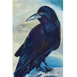 Black Raven Painting Oil Painting Bird Original Painting Raven Artwork Black Bird Art Raven Art 12 x 8 inch Bird Artwork