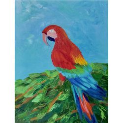 Parrot Painting Bright Macaw Parakeet Original Painting Bird Painting Animal Artwork Oil Painting On Canvas 14 x 12 inch