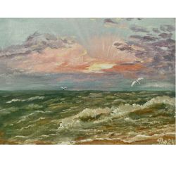 Sky Sea Painting Seascape Original Oil Artwork Small Oil Painting 6 x 8 inch Sky Artwork By RaisaPototskayaArt Oil Art