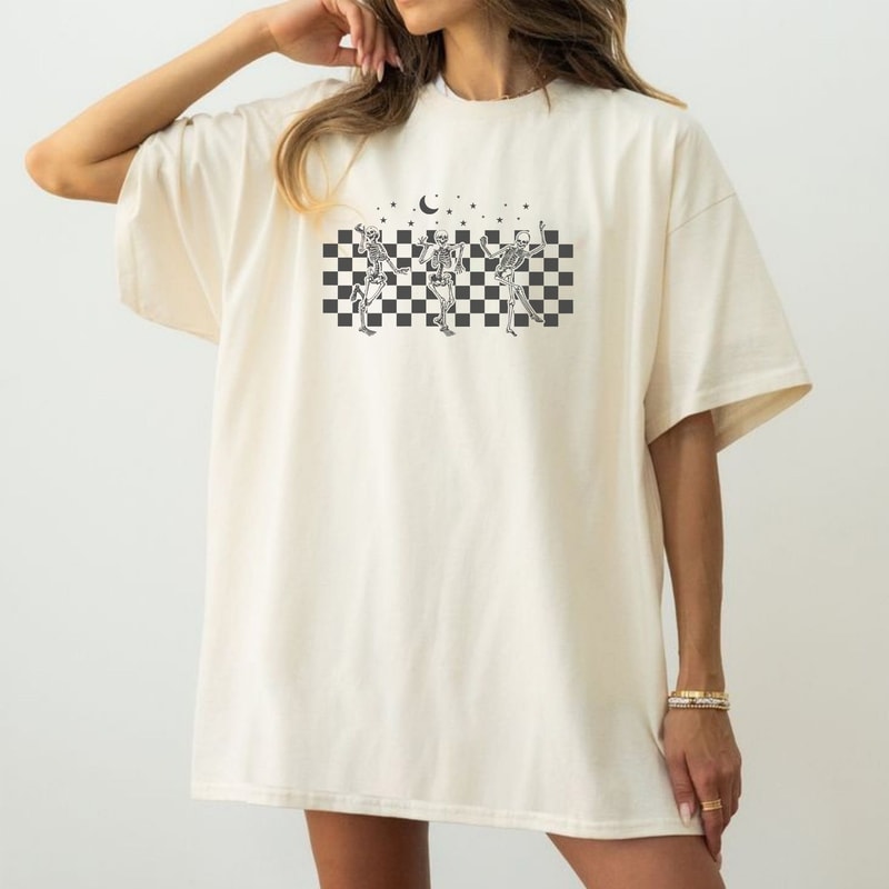 Dancing Skeletons Checkered Halloween SVG Jack Skellington Halloween Shirt Design Svg Vinyl Cutting 2