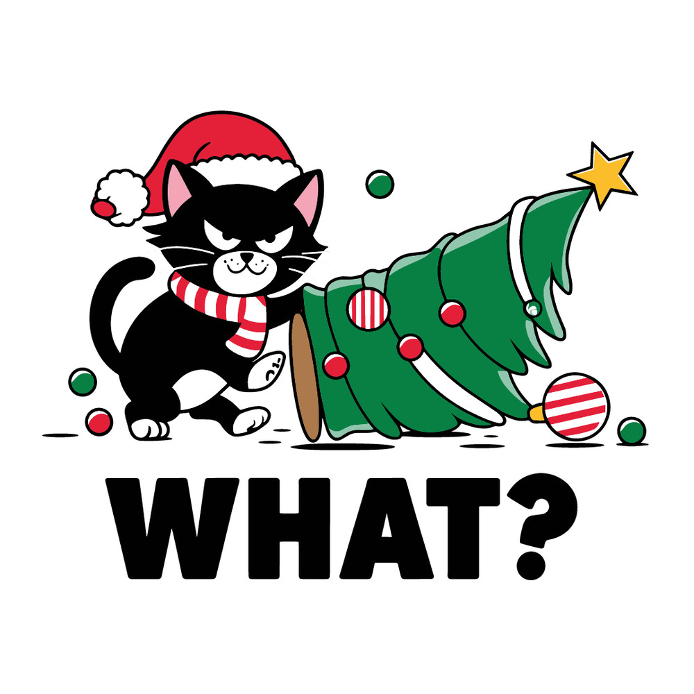 Funny Black Cat Pushing Christmas Tree Over Cat 0