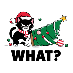 funny black cat pushing christmas tree over cat