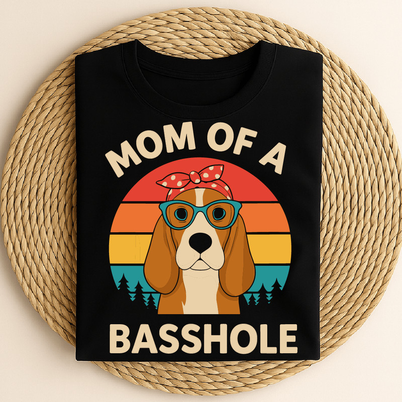 Mom Of A Basshole Funny Basset Hound Dog Mom Retro Sunset Pet Lover Gift Tee 0