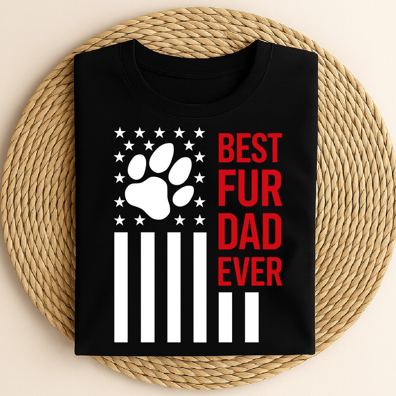 Best Fur Dad Ever Paw Print American Flag Pet Lover Dog Cat Owner Gift Tee 0