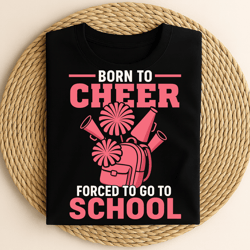 born to cheer forced to go to school funny cheerleader pink pom poms megaphone backpack student spirit design