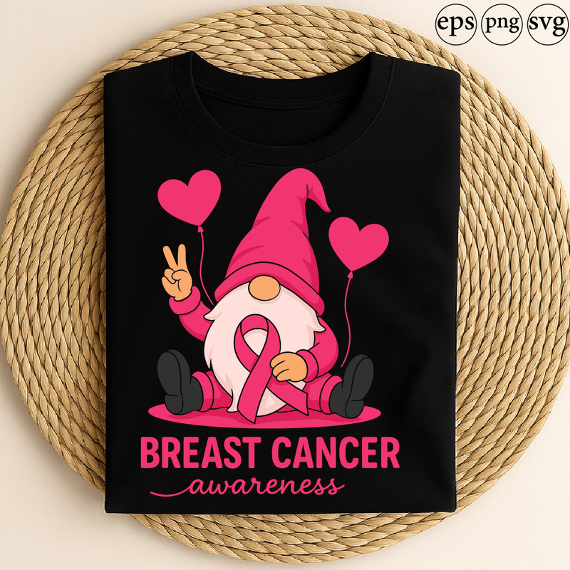 Breast Cancer Awareness Gnome Pink Ribbon Support October Warrior Survivor Design 0