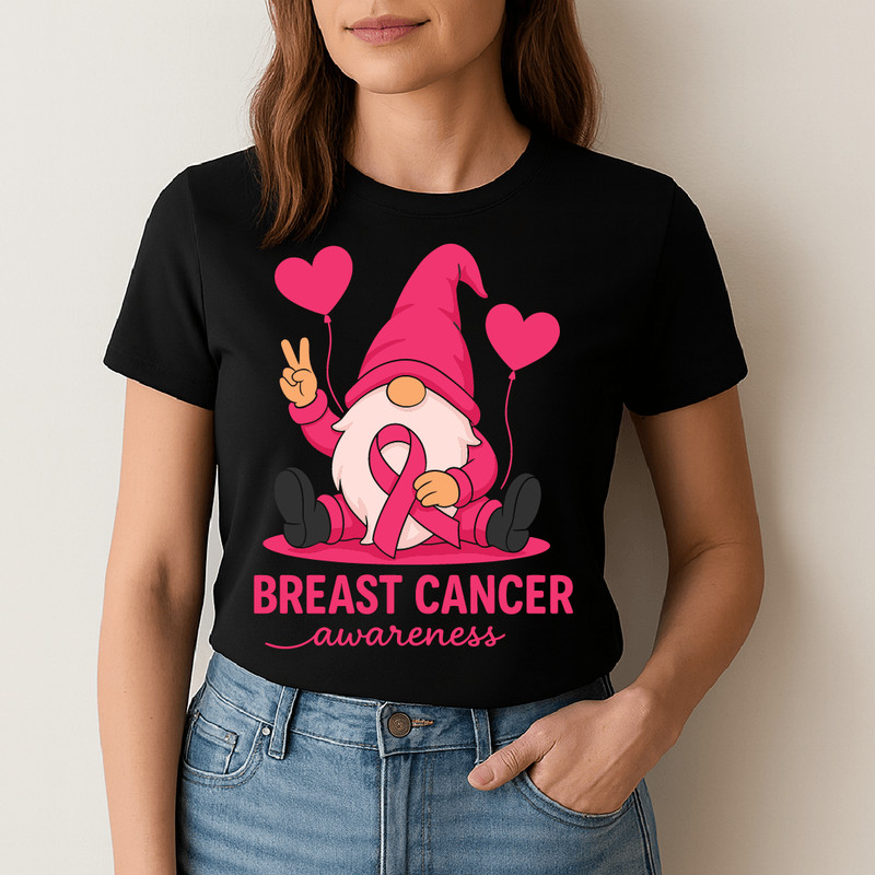 Breast Cancer Awareness Gnome Pink Ribbon Support October Warrior Survivor Design 1