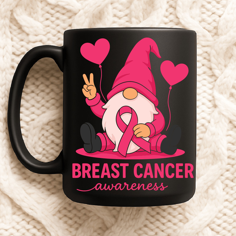 Breast Cancer Awareness Gnome Pink Ribbon Support October Warrior Survivor Design 2