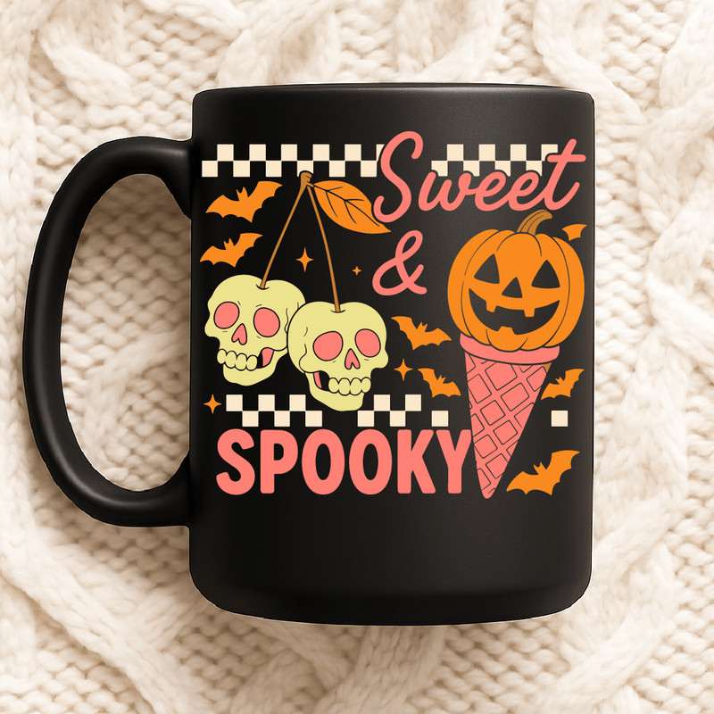 Sweet And Spooky Halloween Pumpkin Ice Cream Skull Cherries Bats Cute Retro Design 2