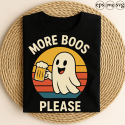 more boos please funny ghost with beer mug retro halloween drinking party design